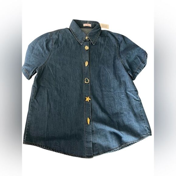 Selen Exotic Button Down – Denim Shirt with Statement Gem Buttons - Picture 3 of 11